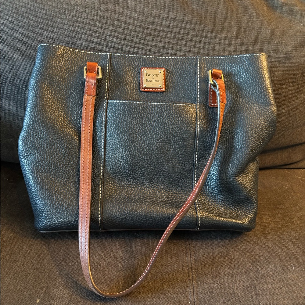Dooney & Bourke Black and Brown Tote with Gold Hardware